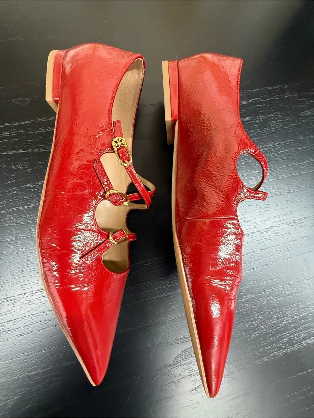 Sam Edelman Red Patent Pointed-Toe Triple-Strap Flats
